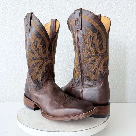 Rod Patrick Mens Cowboy Boots 12.5 A Perro Loco Brown Leather Western Square Toe - Picture 1 of 15